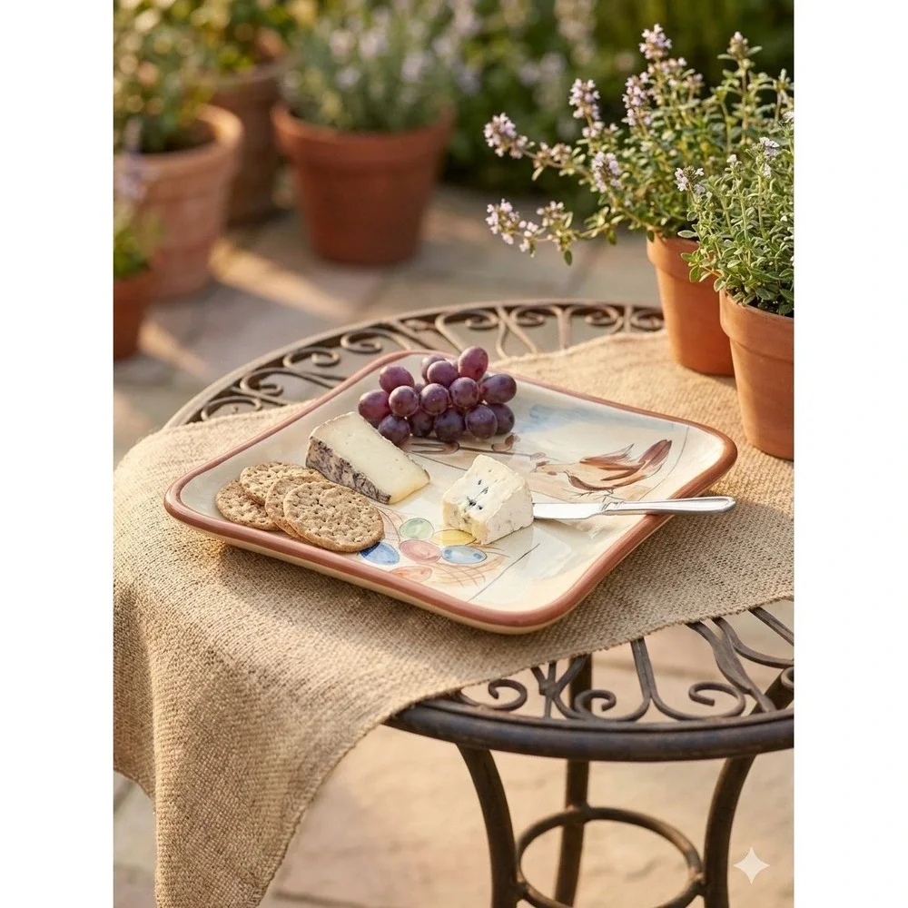 Studio Nova Square Platter Farm Hen & Nest Hand Painted Ceramic 12